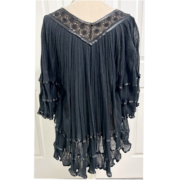 NWOT Elan Anthropology, Black Mesh, Ribbon Detail Semi Sheer Boho Top / Cover Up - Picture 3 of 10
